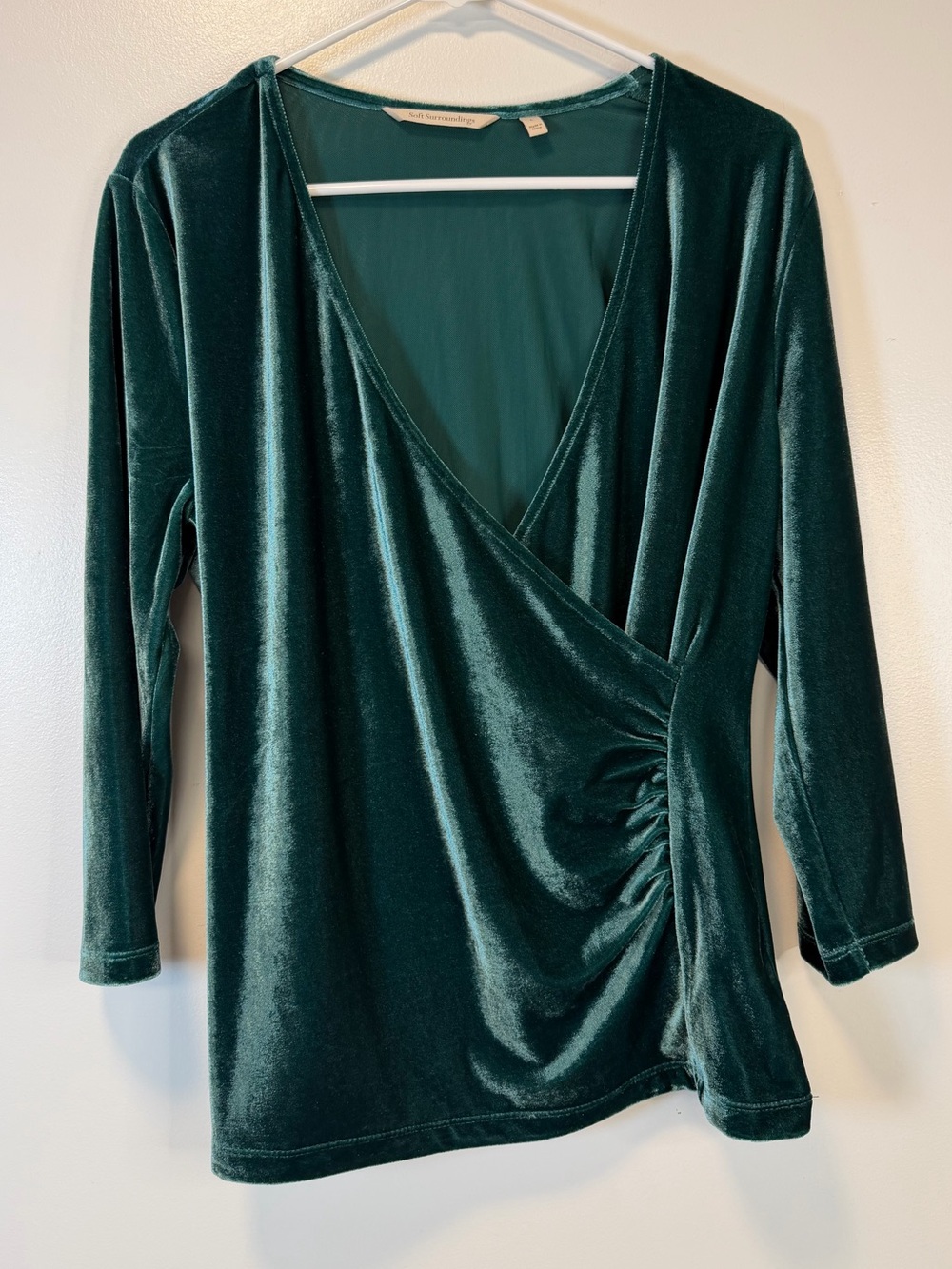 Soft Surroundings Velvet Alyssa Knit Deep Green Faux Wrap Top Women’s Large
